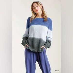 081 - Umgee NWT Blue, White, and Gray Ombre Sweater, Size S - L